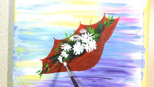 Red Umbrella full of Flowers | Acrylic Painting for Beginners #54 смотреть онлайн