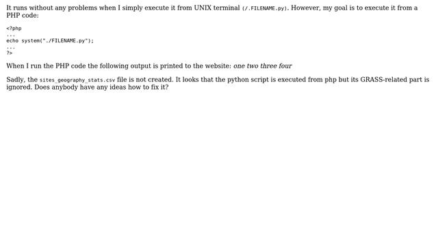 GIS: Executing Python script for GRASS from PHP смотреть онлайн