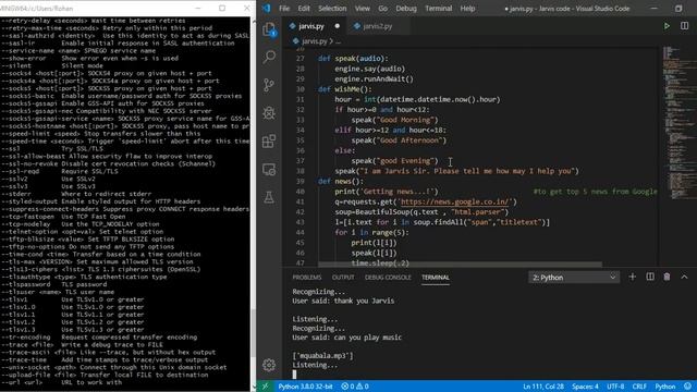 Jarvis in python || google search python|| command techinque||code смотреть онлайн