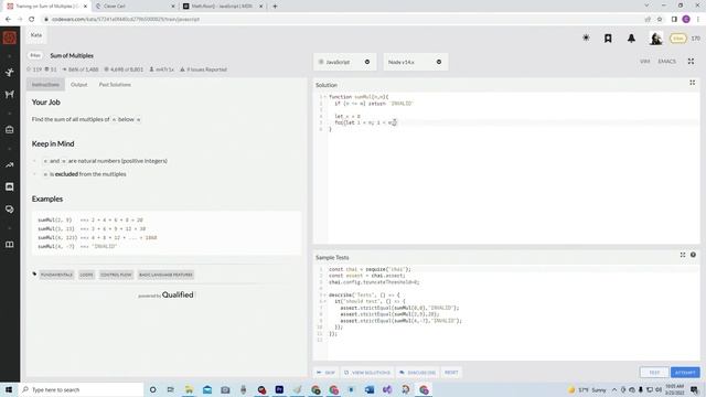Codewars 8 kyu Sum of Multiples JavaScript смотреть онлайн