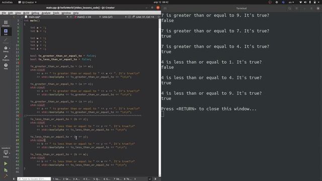 greater than or equal to and less than or equal to operators in C++ смотреть онлайн