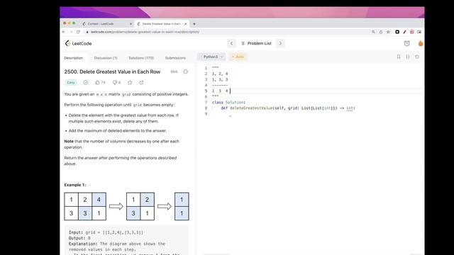 Leetcode 2500: Delete Greatest Value in Each Row смотреть онлайн