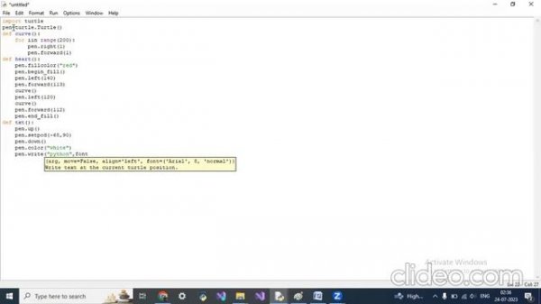 python program to draw heart with a name inside heart using turtle