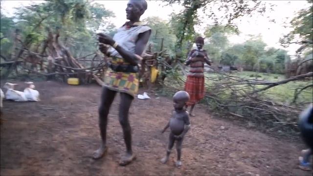 Africa: Girls are shocked by a white man. Wild Hamer tribe traditions and rituals. смотреть онлайн