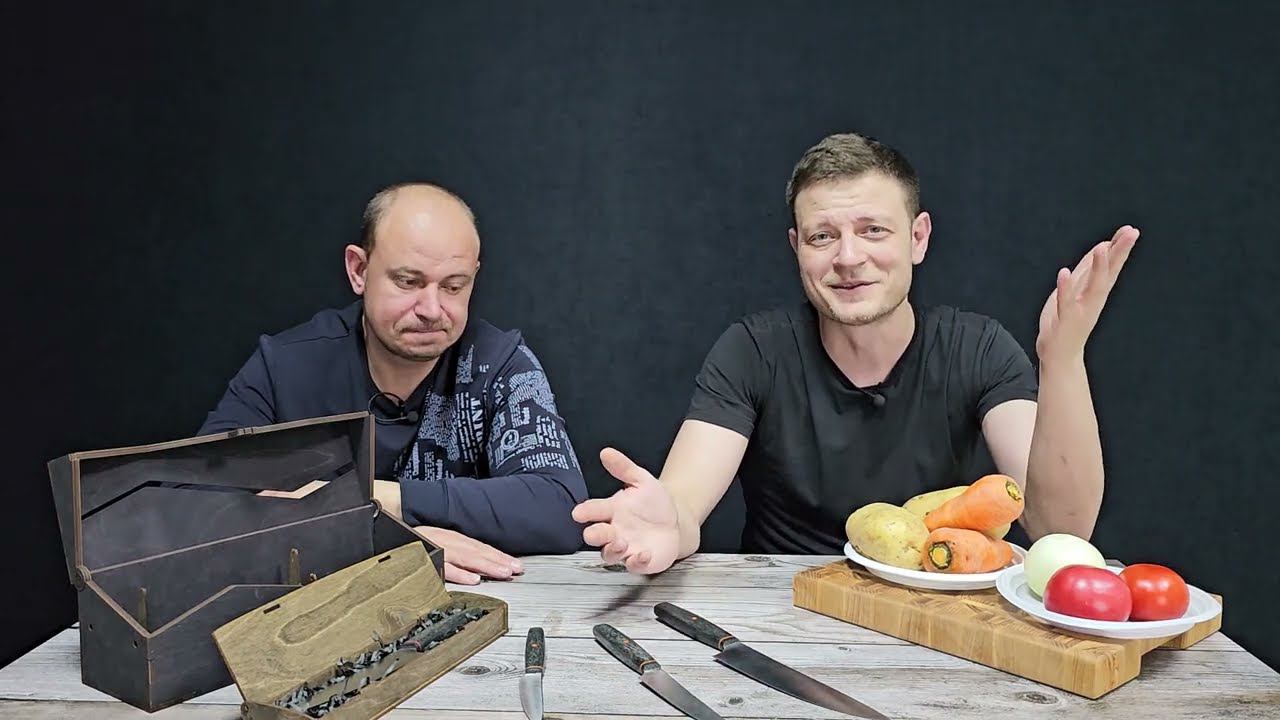 Кухонные тесты ножей Василия Рубцова, линза, сталь VG-10. В гостях Олег. смотреть онлайн