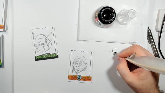 Sketch Carding Live -  First Attempt Quill Sketch Card Inking