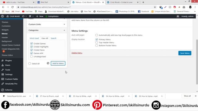 WordpRess tutorial in urdu class 7 Creating menu and categories in WP смотреть онлайн