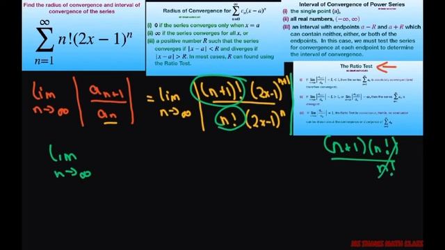Find the radius and interval of convergence of series {n! (2x-1)^n. Ratio Test смотреть онлайн