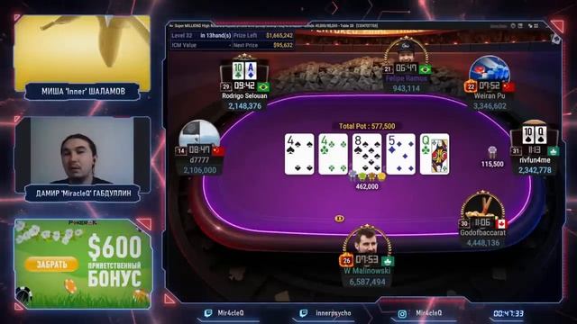 Super MILLION$ Покер |$2,250,000| Виктор Малиновский, Фелипе Рамос, Дарио Саммартино, Родриго Селуа смотреть онлайн