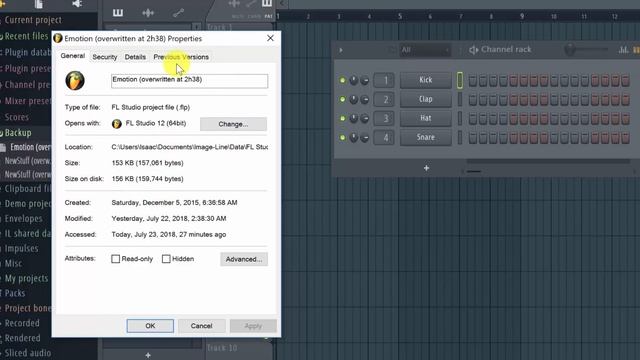 FL Studio 20: Locating Backup Project Folder With Windows Shell Menu