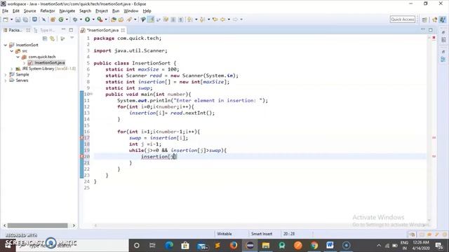 Insertion Sort Java Language смотреть онлайн