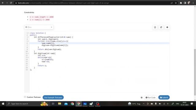 Difference Between Element Sum and Digit Sum of an Array || LeetCode Weekly 328 || C++ || Easy смотреть онлайн
