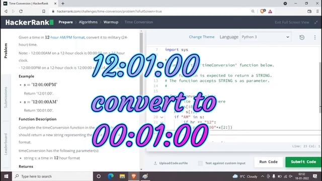 Hackerrank Time conversion python || Hackerrank Problem solving || python tutorial смотреть онлайн