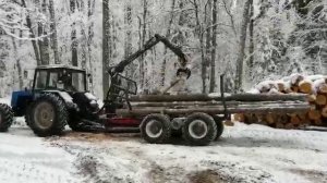 Разгрузка лесовозного прицепа АРМАДА насос МТЗ 1221 (Аутригеры Нет. Не слышал).mp4