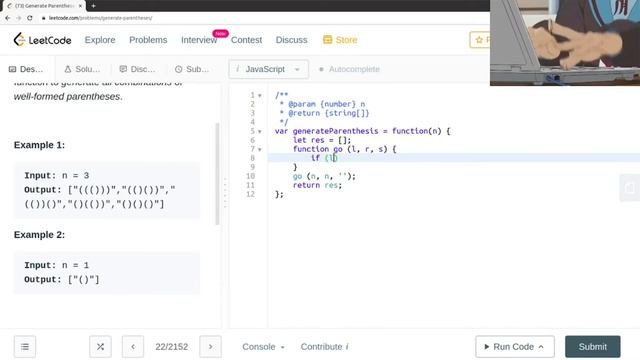 Leetcode Question 22 "Generate Parentheses" in Javascript смотреть онлайн
