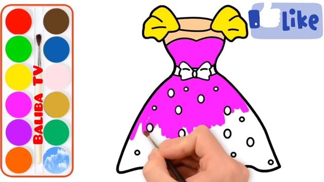Блеск платье дети раскраски рисунок для малышей Glitter Dress Kids coloring drawing for Toddlers смотреть онлайн
