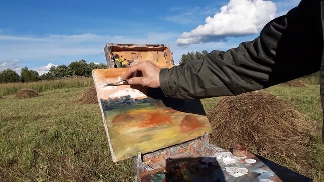 Пленэр на Валдае 2020 июлю Художник Олег Прегнер Пейзаж со стогами смотреть онлайн
