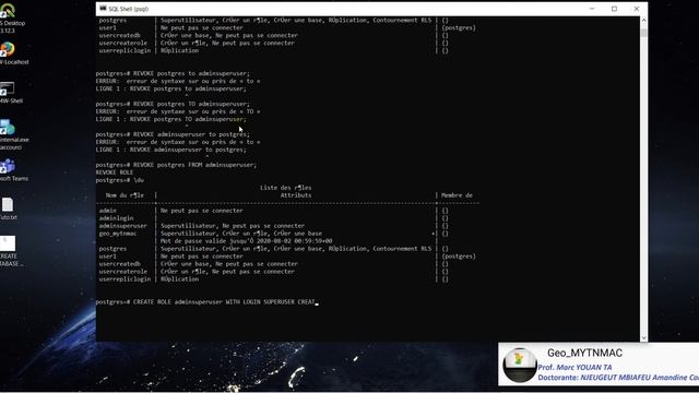 [Geo_MYTNMAC] PSQL (07) Attribuer des privilèges à un utilisateur dans postgreSQL via SQL SHELL смотреть онлайн