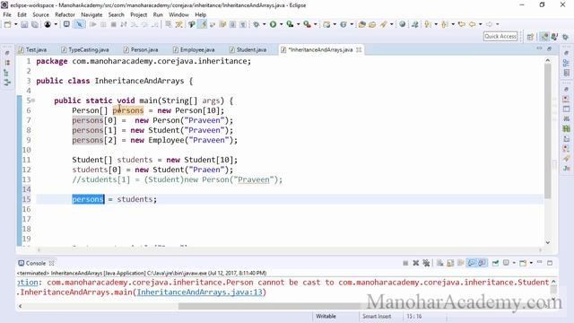 Java arrays and inheritance (manohar academy) смотреть онлайн