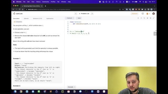 Разбор задачи leetcode 2390 Removing Stars From a String Python смотреть онлайн
