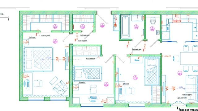Планировочное решение и расстановка электрики. Евро Garden Flat 77.66. ЖК "Парк Апрель" смотреть онлайн