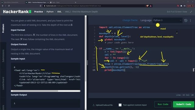 Python Ejercicio: 1122 HackerRank Encontrar la Profundidad Máxima de un Documento Tipo XML смотреть онлайн