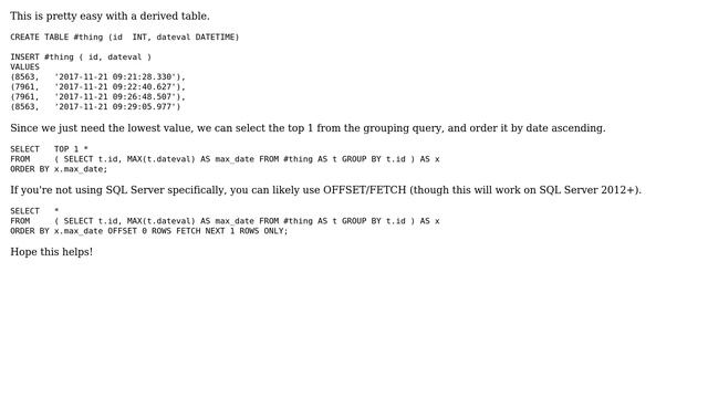 Databases: SQL Group by MAX then get the MIN of all the groups (3 Solutions!!) смотреть онлайн