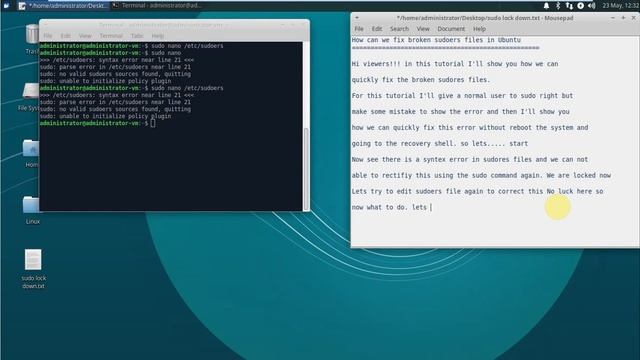 How can we fix the broken sudoers file /etc/sudoers: syntax error near line 21 in Ubuntu OS смотреть онлайн
