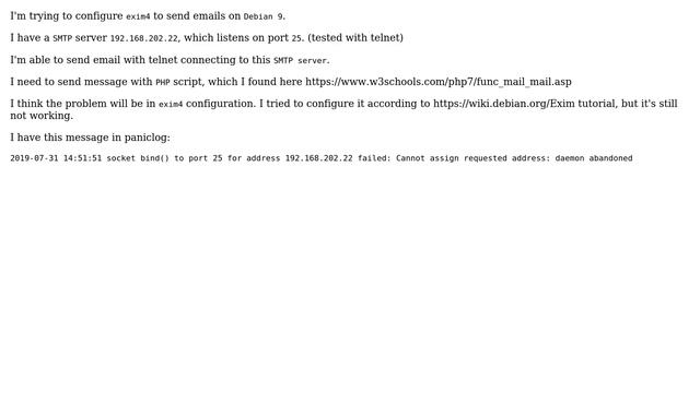 exim4 configuration with SMTP: daemon abandoned смотреть онлайн