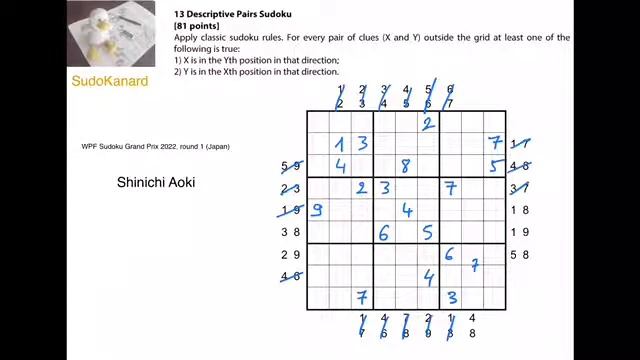 [Eng] Descriptive Pairs Sudoku, by Shinichi Aoki (WPF Sudoku Grand Prix 2022, round 1, puzzle 13) смотреть онлайн