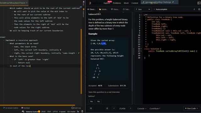 Convert Sorted Array to Binary Search Tree - Leetcode 108 - Java смотреть онлайн