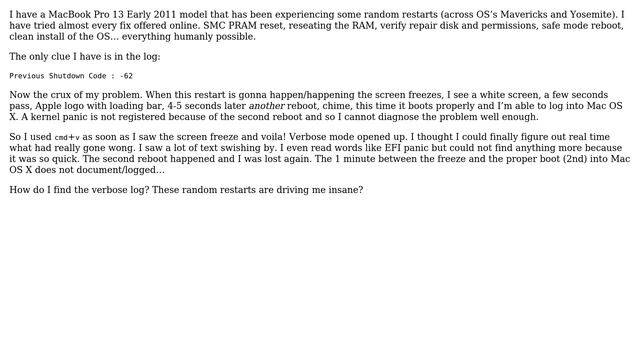 MacBook Pro 13 early 2011 random restarts and verbose log needed смотреть онлайн