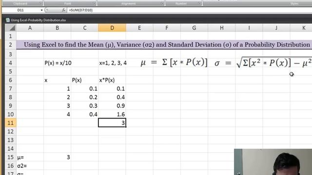 Probability Distribution: Using Excel to Compute the Mean (μ), Variance (σ2) and St. Dev (σ) смотреть онлайн