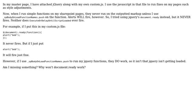 Sharepoint: Why does jquery's document.ready not fire? (3 Solutions!!) смотреть онлайн