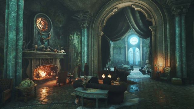 Slytherin Common Room With Sound Of A Fireplace - Buzzing Sound | From Hogwarts Legacy | ASMR 4K