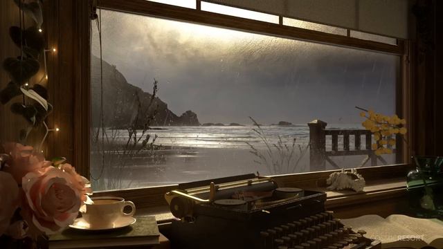Beach House With Rain And Ocean Wave Sounds