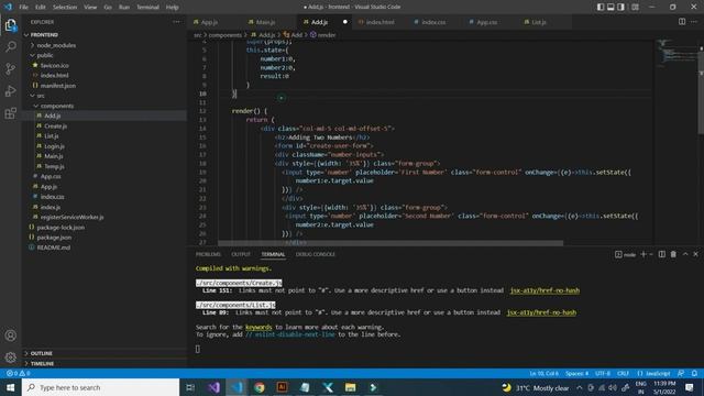 Adding two numbers and print result in reactJS смотреть онлайн