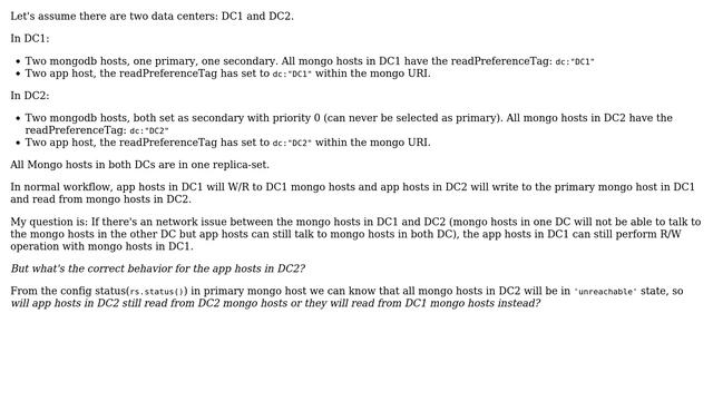 What's the correct behavior for mongoDB when mongo hosts in two DC can't talk to each other смотреть онлайн