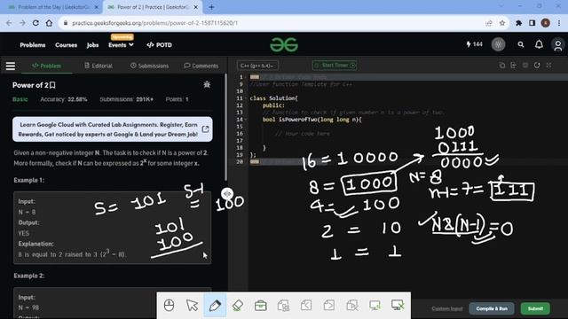 Power of 2 || 18 sep gfg Problem || #gfgdailyproblem смотреть онлайн