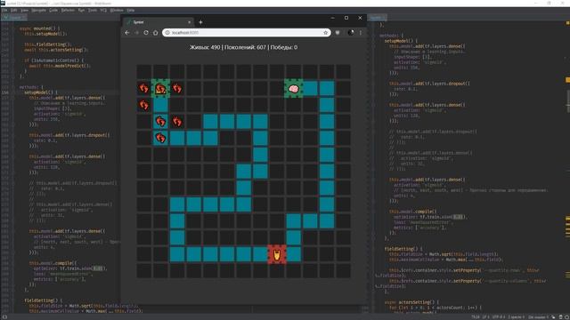 Машинное обучение глубокой нейронной сети с подкреплением (Reinforcement Learning) на tensorflow.js смотреть онлайн