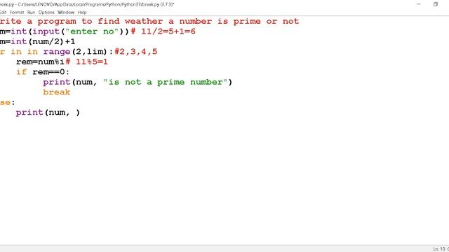 class xii computer science with python - find out prime number using break statement смотреть онлайн