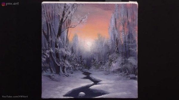 Acrylic Landscape Painting - Winter / Easy Art / Зимний пейзаж акрилом. Уроки рисования. Живопись