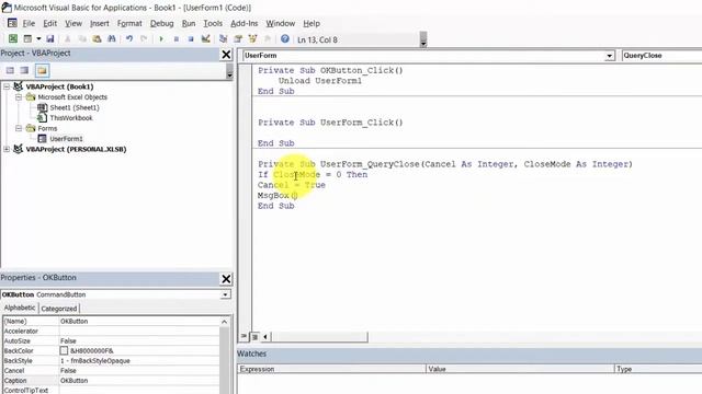 Excel VBA UserForm How To Disable Close Button