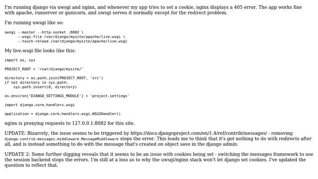 DevOps & SysAdmins: UWSGI, Django, nginx cookie issue - causes 405 Error смотреть онлайн