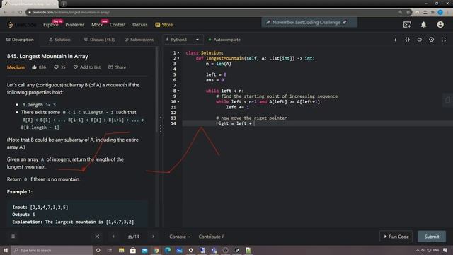 LeetCode 845. Longest Mountain in Array смотреть онлайн