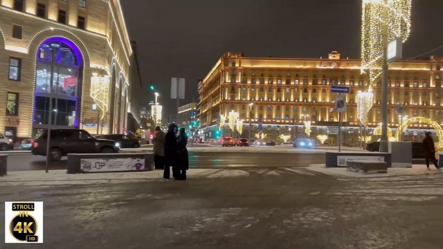 [4k]LUXURIOUS CHRISTMAS ❄️ Moscow Evening Walk In Snowfall And Multi-colored Lights || Strollin4k