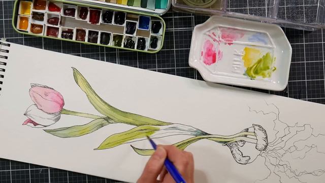Deep thoughts While Painting a Tulip (Ink & Wash real-time tutorial) Relaxing with Art смотреть онлайн
