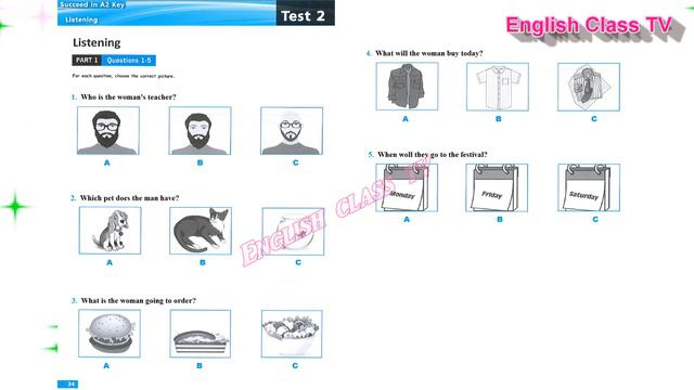 Ket Listening TEST 2 Part 1 | Succeed in A2 Key Revised Exam 2020 | Ket Cambridge Listening Test. смотреть онлайн
