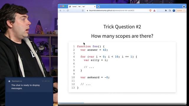 [LIVE] Intermediate JavaScript: const, let, var. The Hard, Cold Truth (& why I hate const) смотреть онлайн