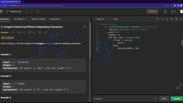 Leetcode - Longest Substring Without Repeating Characters walkthrough. MEDIUM #Python #leetcode смотреть онлайн